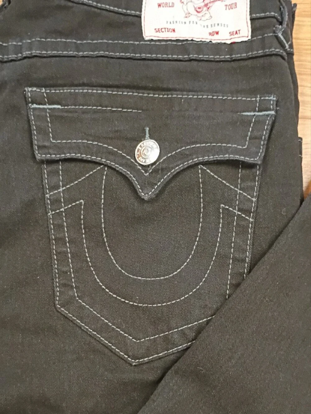 True Religion Ricky Relaxed Straight Flap Pocket Black Jeans Men's Size 34x32
